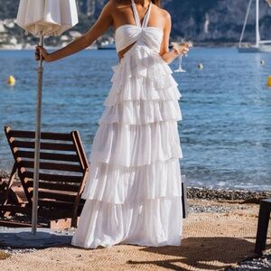 Chateau White Ruffle Maxi Dress
